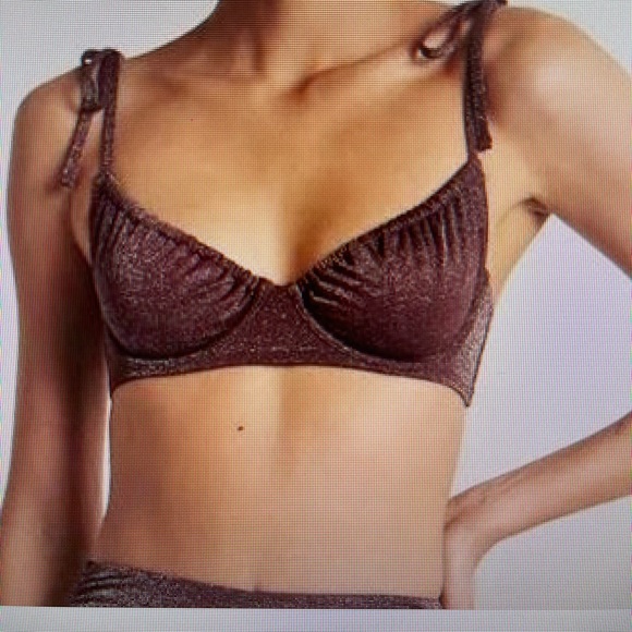 Abercrombie & Fitch Shimmer Tie-Strap Underwire Bikini Top Brown Shimmer - Picture 1 of 3